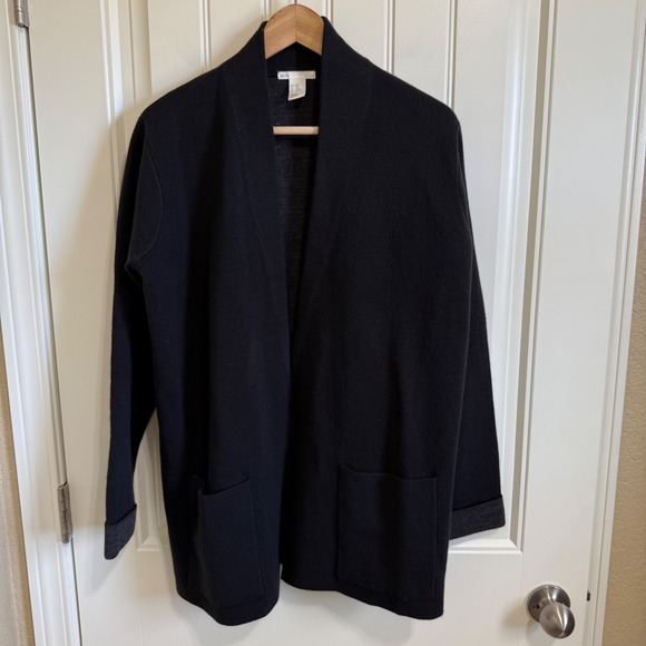 H&M Basic XS/S Black Open Front Knit Cardigan Sweater Pockets Casual - Picture 2 of 5